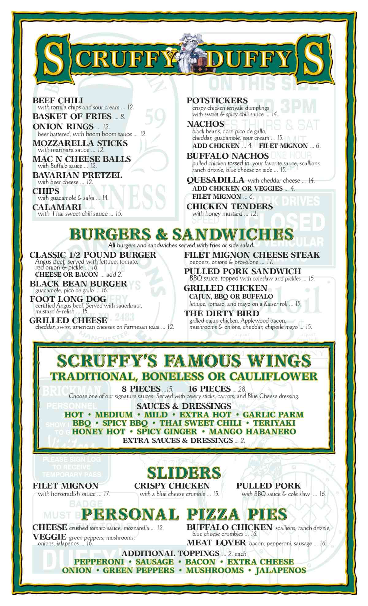 Scruffy Duffy's menu